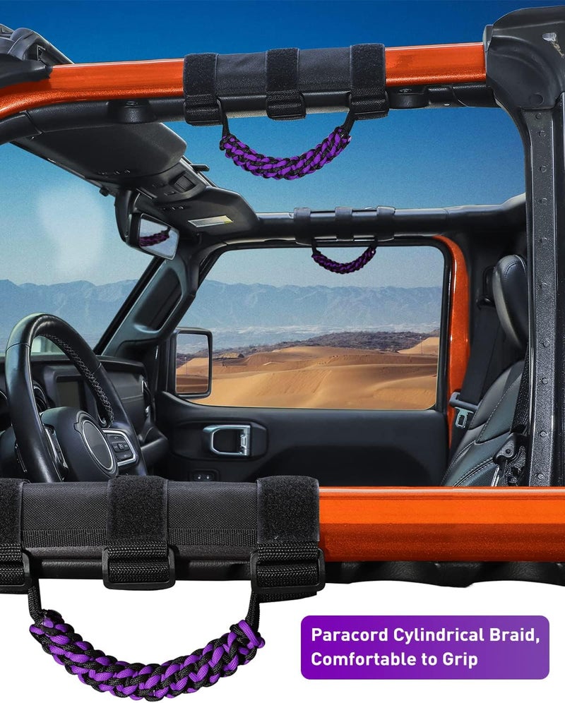 Savadicar 2 x Roll Bar Grab Handles, Circular Weave Grip Handle Compatible with 1955-2023 Jeep Wrangler CJ YJ TJ JK JKU JL JLU & Gladiator JT, Interior Accessories, Purple, 2PCs - Image 2